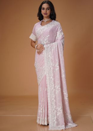 Light Pink Embroidered Saree & Blouse