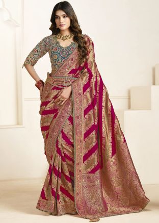 Pink Embroidered Saree In Silk