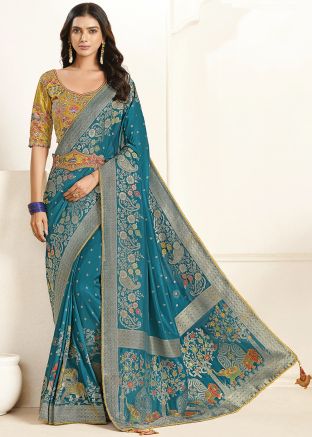Blue Zari Woven Silk Saree