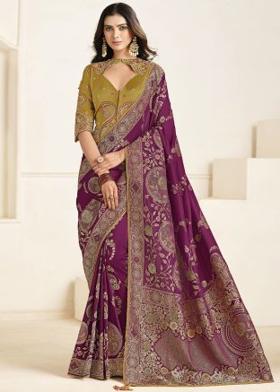 Purple Zari Woven Saree In Silk