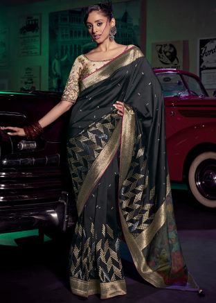 Black Silk Zari Woven Saree