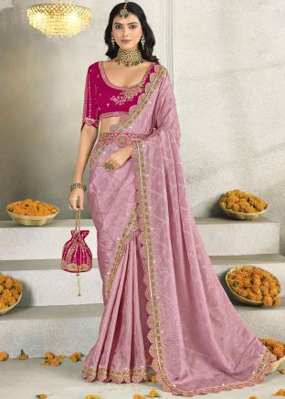 Light Pink Embroidered Silk Saree