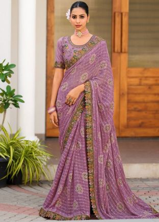 Lavender Embroidered Saree With Blouse