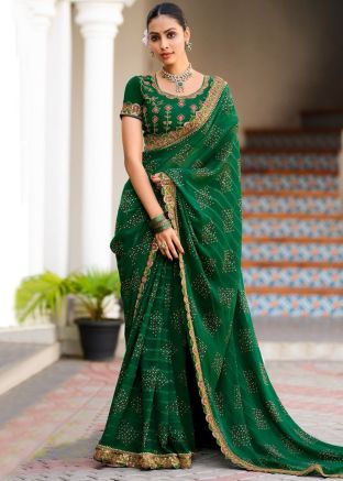 Green Georgette Embroidered Saree
