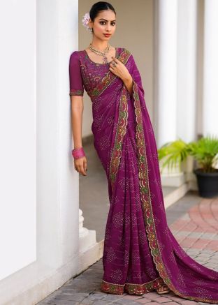 Pink Georgette Embroidered Saree