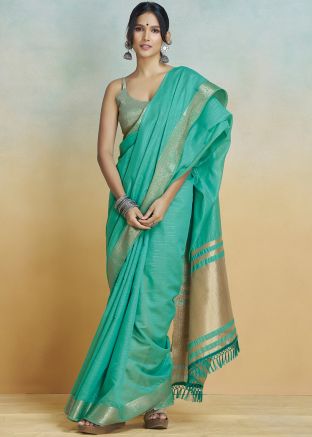 Green Silk Saree In Zari Woven Work