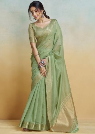 Green Silk Saree In Zari Woven Work