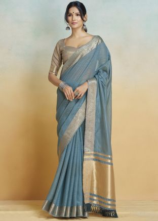 Blue Zari Woven Silk Saree