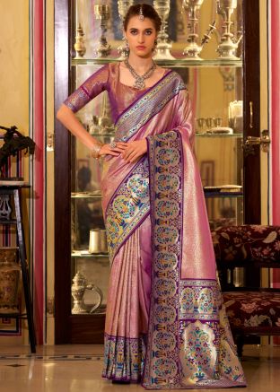 Dual Tone Pink Zari Woven Tissue Saree