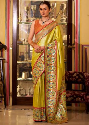 Yellow Zari Woven Tissue Saree