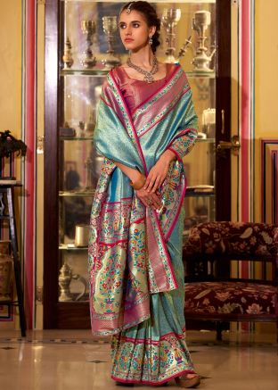 Blue Zari Woven Tissue Saree