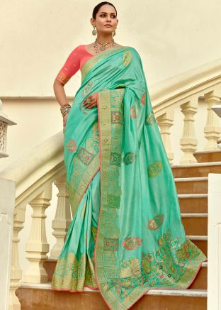 Green Zari Woven Saree In Dola Silk