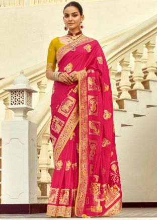 Pink Zari Woven Dola Silk Saree