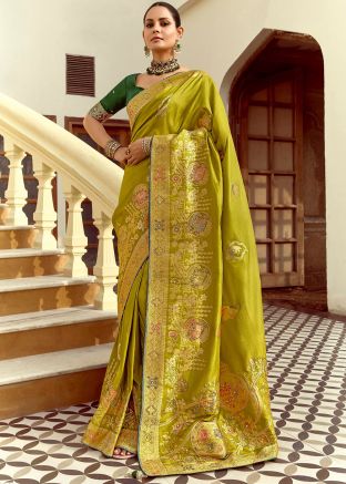 Green Dola Silk Saree In Zari Woven Work