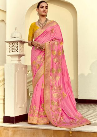 Pink Zari Woven Dola Silk Saree