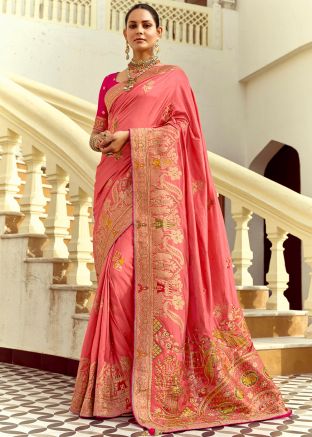 Pink Zari Woven Dola Silk Saree