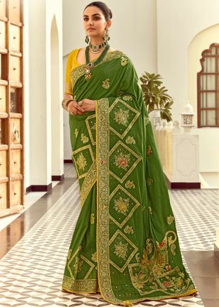 Green Zari Woven Saree In Dola Silk