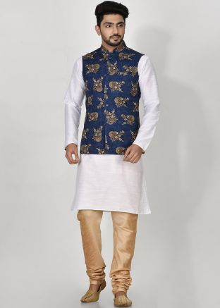 Blue Digital Floral Printed Designer Nehru Jacket