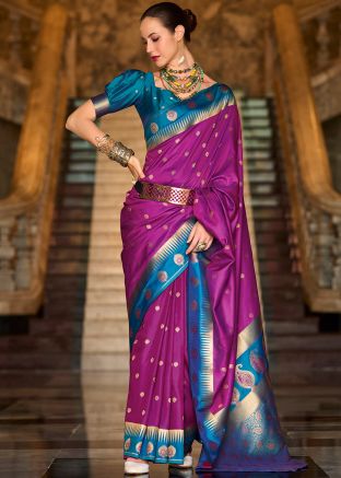 Purple Silk Saree In Zari Woven Work
