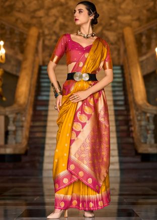 Yellow Zari Woven Silk Saree