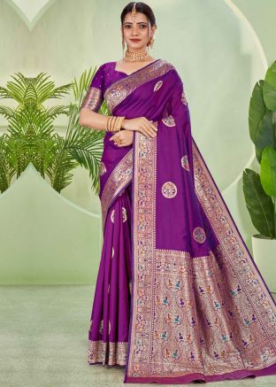 Purple Zari Woven Silk Saree