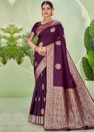 Purple Silk Zari Woven Saree