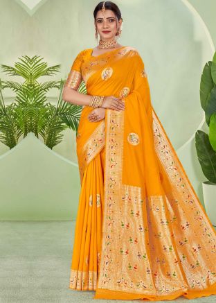 Yellow Silk Zari Woven Saree