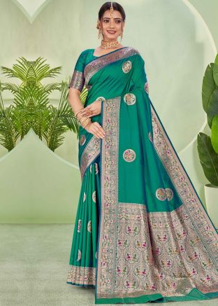 Dual Tone Green Woven Saree