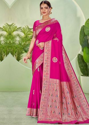 Pink Silk Woven Saree & Blouse