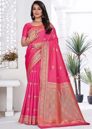 Pink Zari Woven Saree In Silk