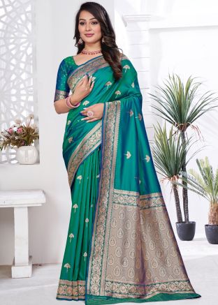 Dual Tone Green Woven Silk Saree