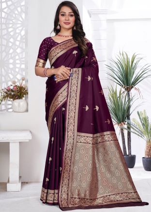Purple Woven Saree In Silk