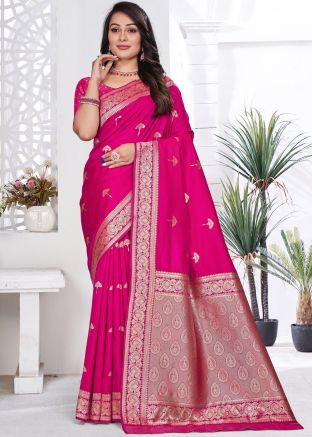 Pink Zari Woven Silk Saree