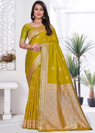 Yellow Silk Saree In Woven Work
