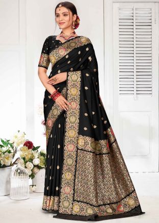 Black Zari Woven Saree In Silk