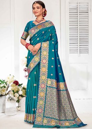 Blue Silk Saree In Zari Woven Work