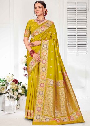 Yellow Zari Woven Silk Saree