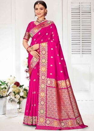 Pink Zari Woven Silk Saree