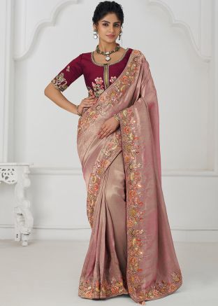 Dusty Pink Woven Viscose Saree