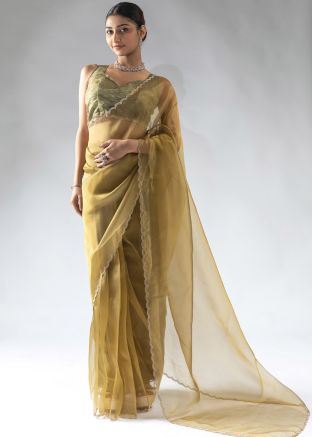 Golden Pre-Stitched Embellished Border Saree