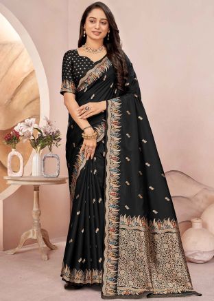 Black Zari Woven Saree In Silk