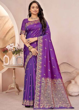 Purple Zari Woven Silk Saree