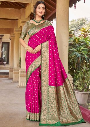 Pink Zari Woven Silk Saree