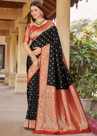 Black Silk Saree In Zari Woven Work