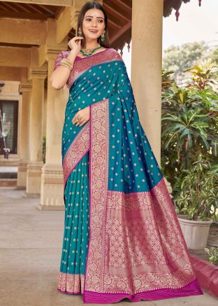Blue Zari Woven Saree In Silk