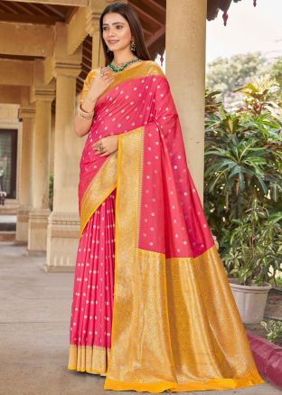 Peach Zari Woven Silk Saree
