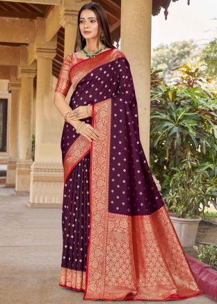 Purple Zari Woven Silk Saree