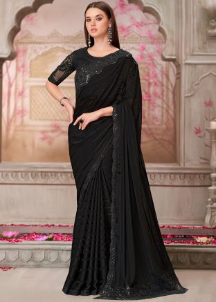 Black Embroidered Saree In Georgette