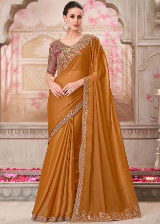 Yellow Embroidered Chiffon Saree