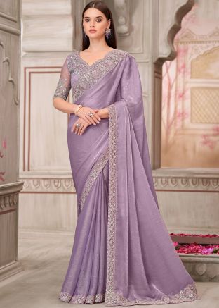 Purple Embroidered Saree In Chiffon